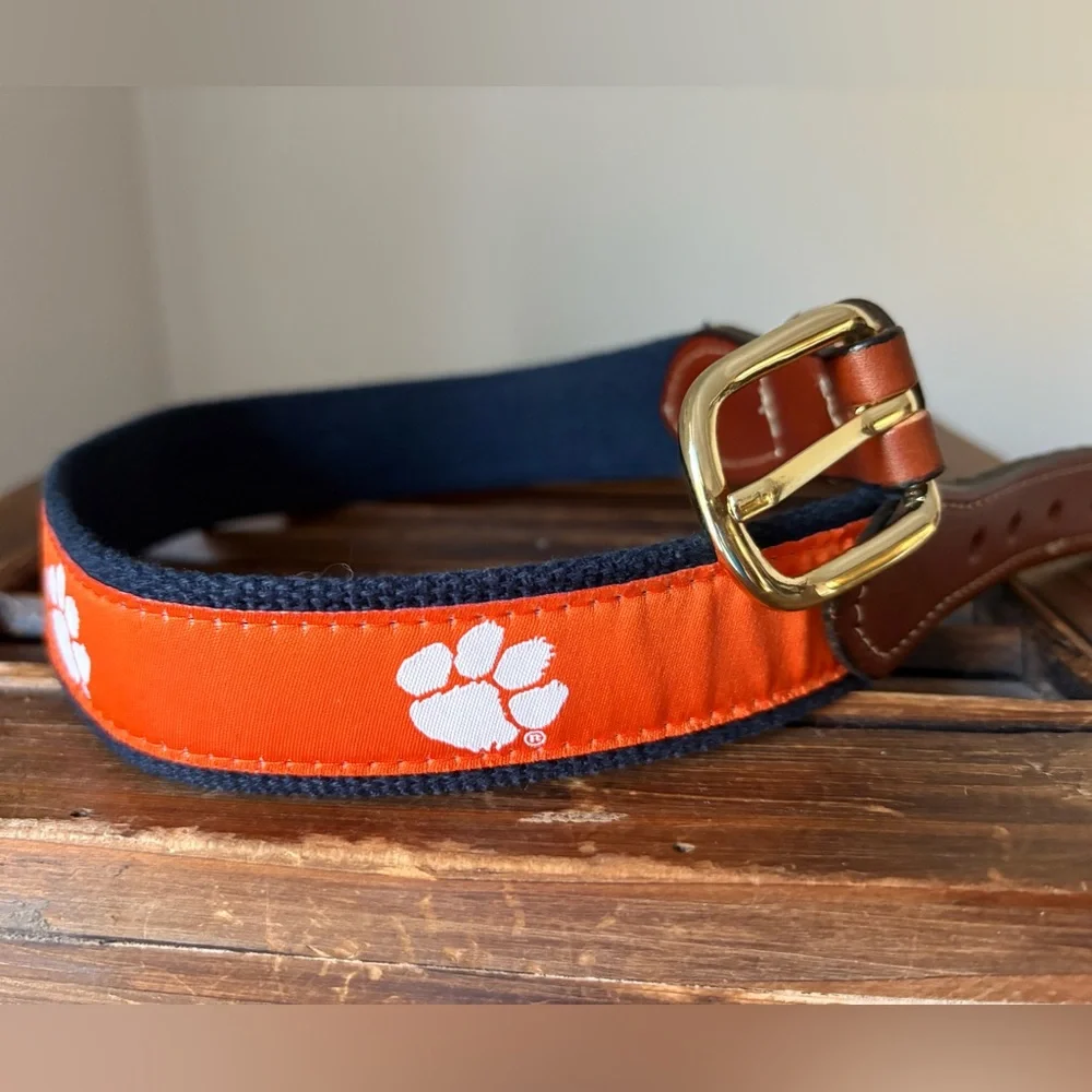 Clemson Boys Orange Paw Print Logo Belt With Navy Webbing Size 20 Waist